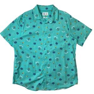 Hurley Shirt Mens XL Capri Blue Stretch Fit Cotton Pineapple Print Short Sleeve